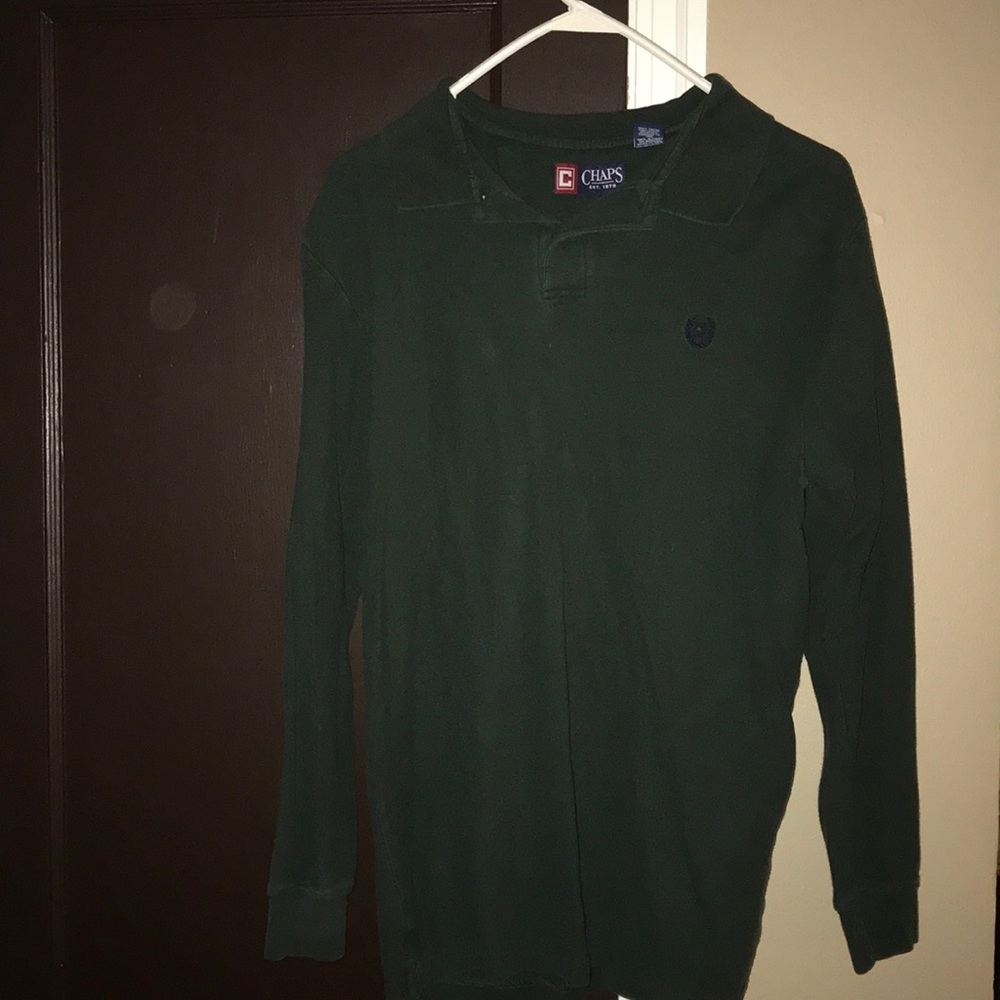 Chaps Green Long Sleeve Polo Shirt Size M